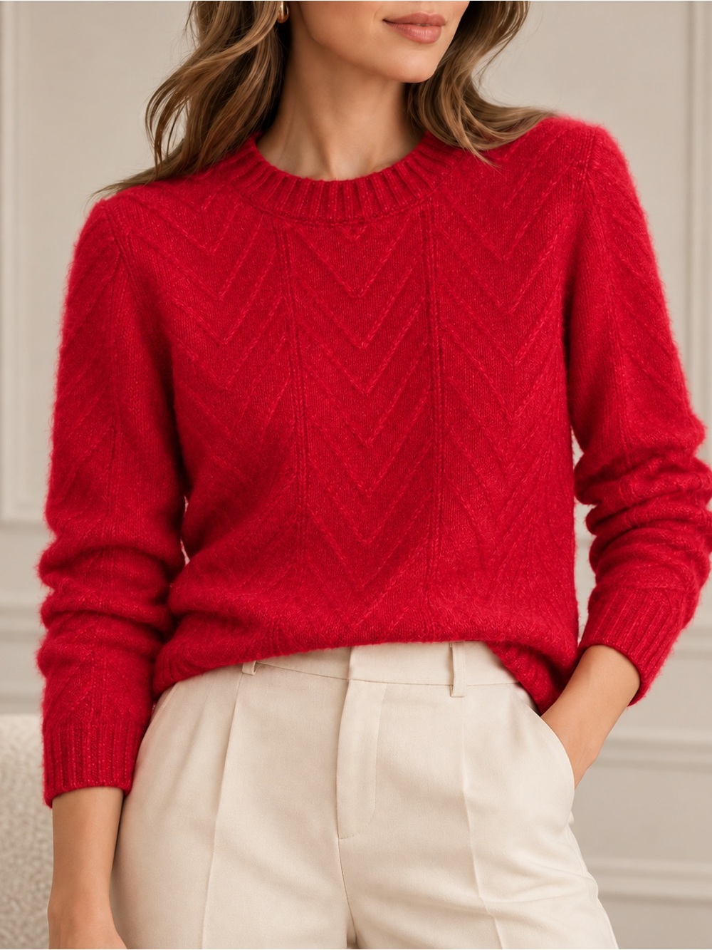 Croft & Barrow Petite Chevron Cable Knit Sweater Bright Pink Red PM